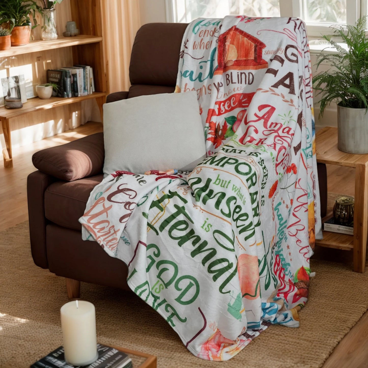 Inspirational Fluffy Faith and Scripture Fleece Blanket