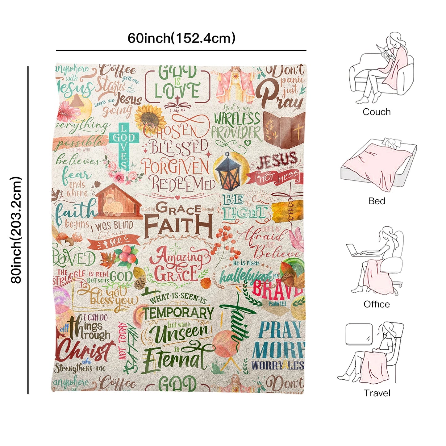 Inspirational Fluffy Faith and Scripture Fleece Blanket