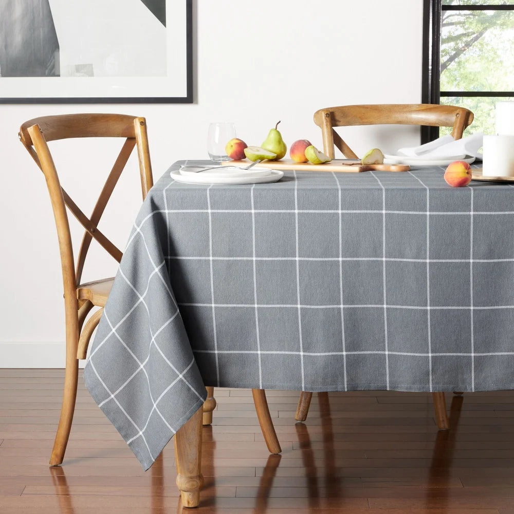 Elegant Windowpane Cotton Polyester Tablecloth (Easy Care)