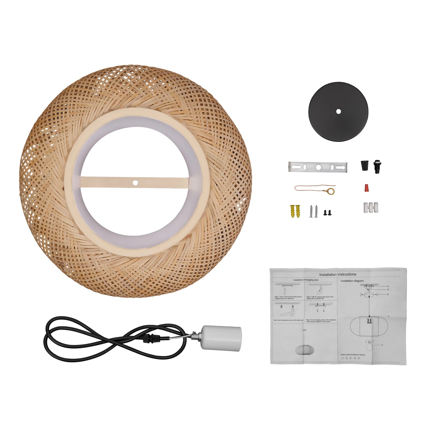 LED Hanging Lamp With Wicker Lampshade