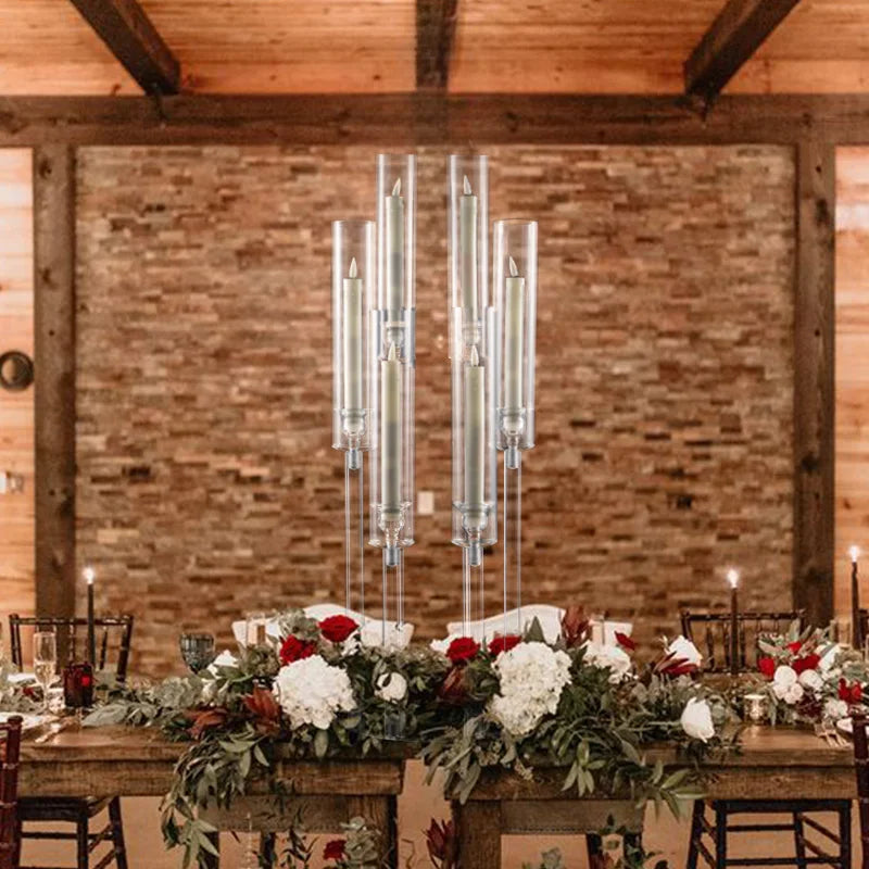 (10) 6 Arm Candelabras Clear Taper Candle Holders
