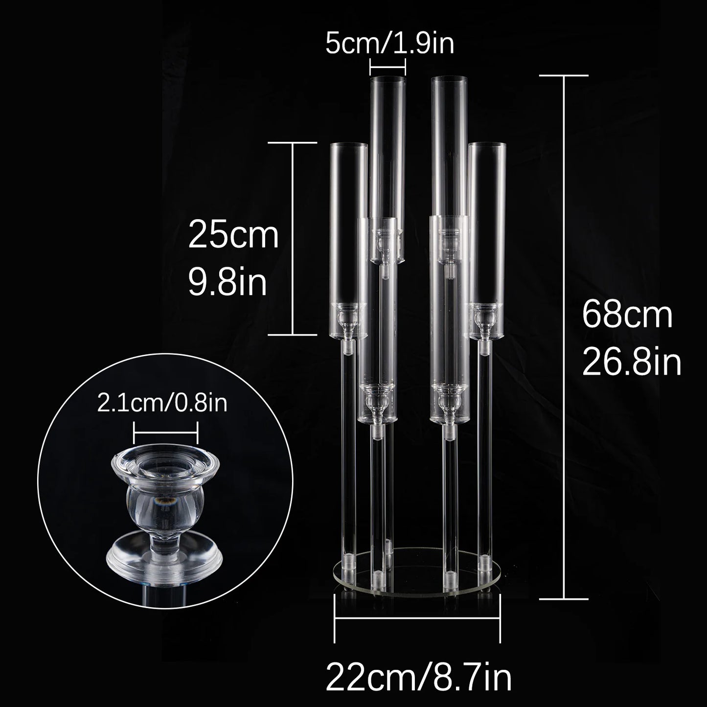 (10) 6 Arm Candelabras Clear Taper Candle Holders