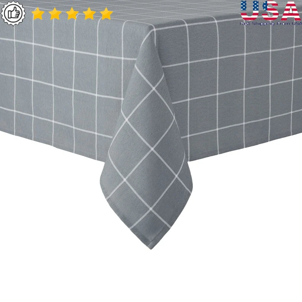 Elegant Windowpane Cotton Polyester Tablecloth (Easy Care)