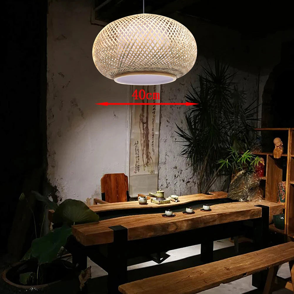 LED Hanging Lamp With Wicker Lampshade