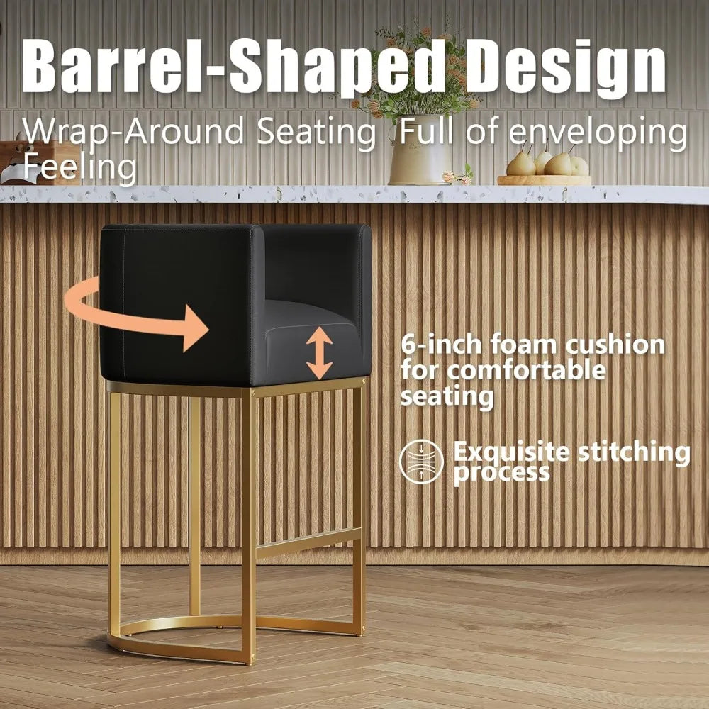 Modern Leather Upholstered Barrel Barstools