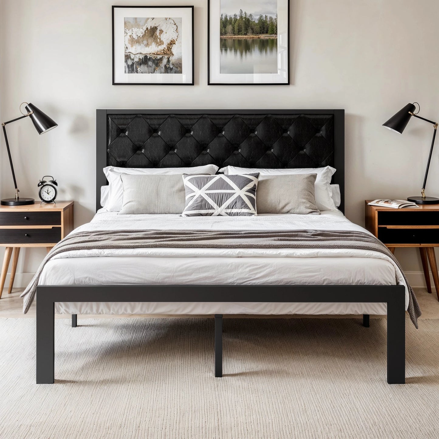 Modern Platform Bed With Upholstered Headboard