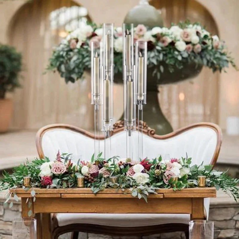 (10) 6 Arm Candelabras Clear Taper Candle Holders
