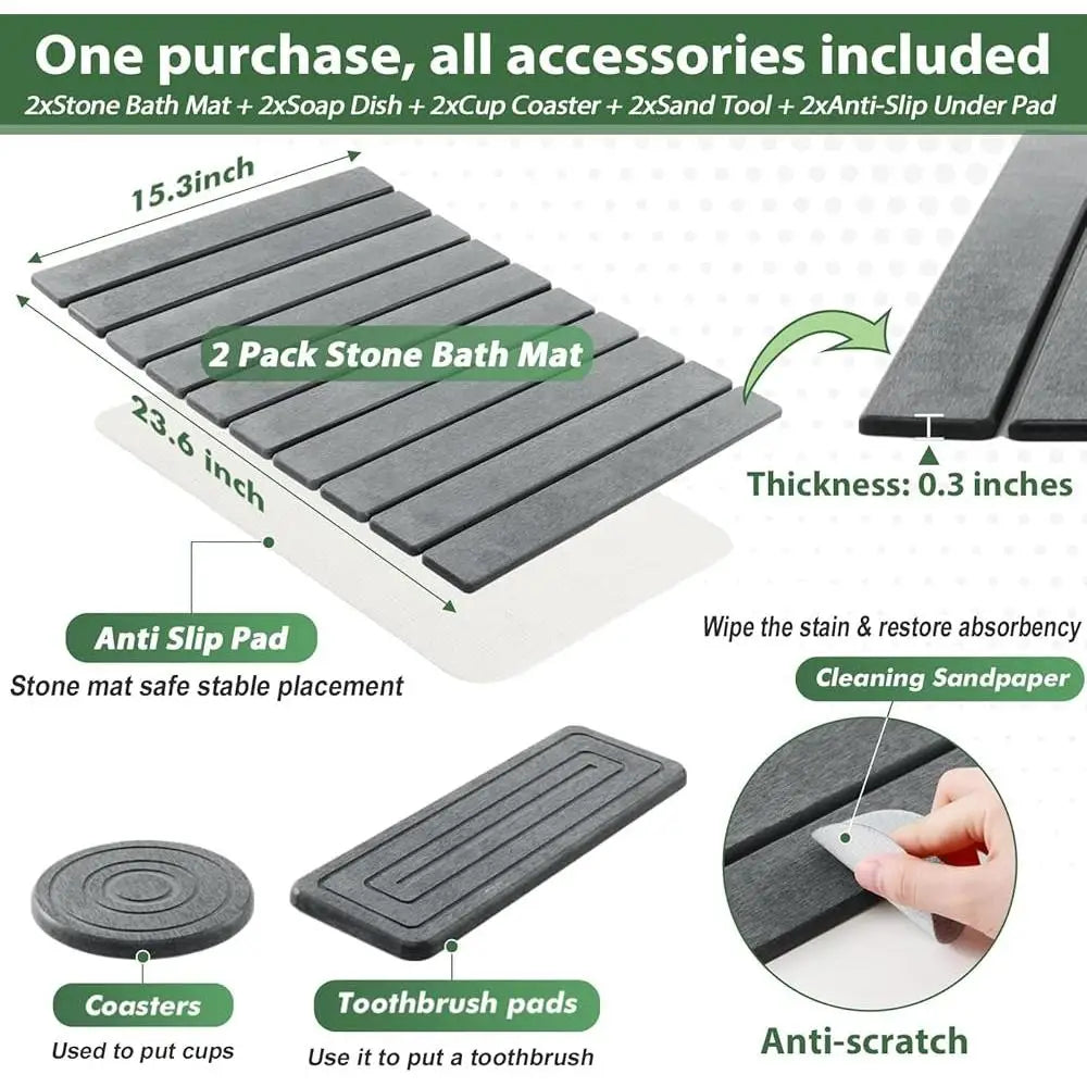 Absorbent Non-Slip Stone Mat Set
