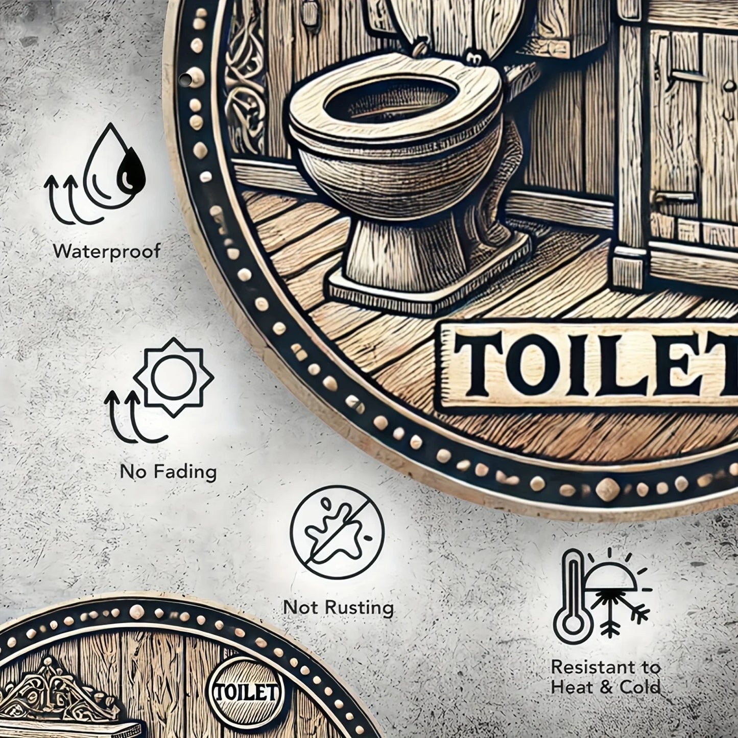 Vintage Rustic Wooden Toilet & Sink Aluminum Sign