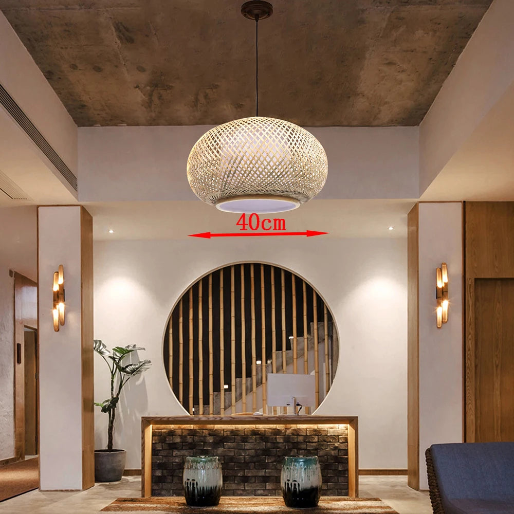 LED Hanging Lamp With Wicker Lampshade