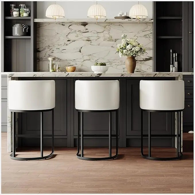 Modern Leather Upholstered Barrel Barstools