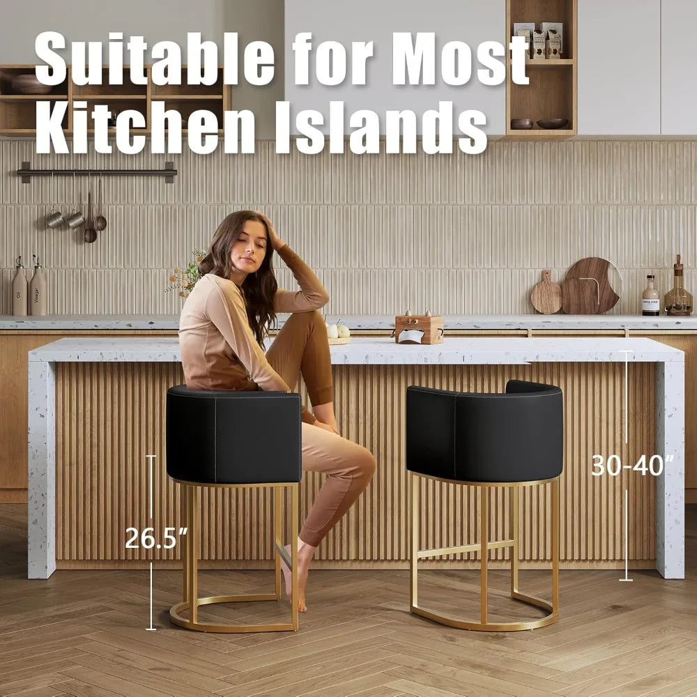 Modern Leather Upholstered Barrel Barstools
