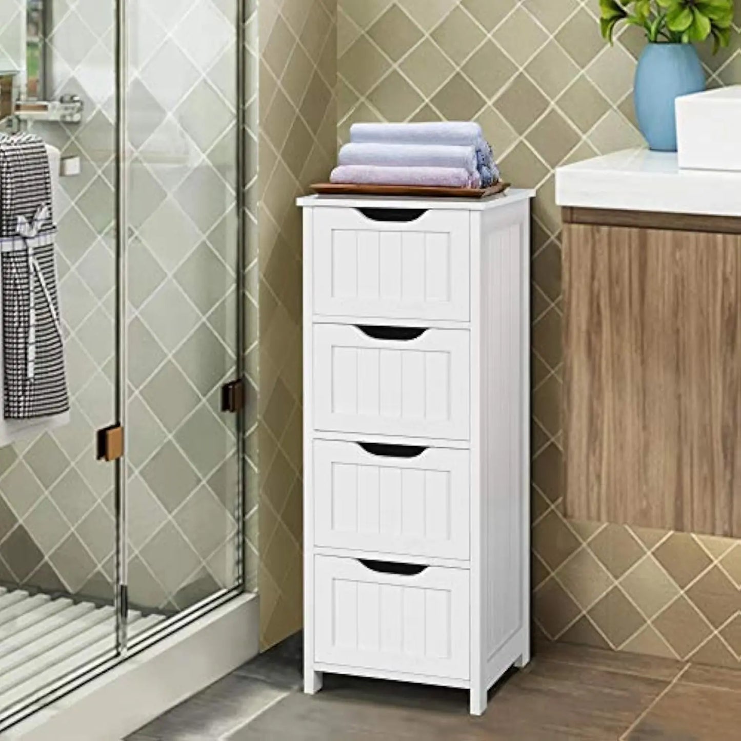 4-Tier Wooden Side Storage Cabinet Organizer