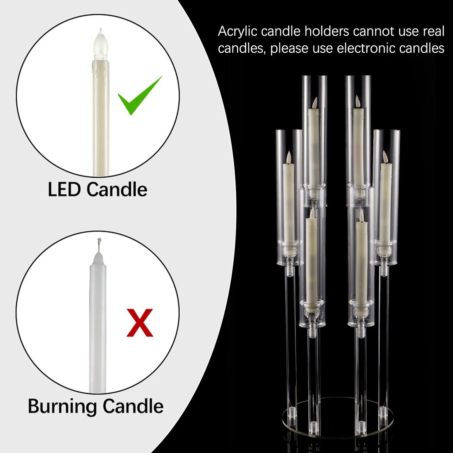 (10) 6 Arm Candelabras Clear Taper Candle Holders
