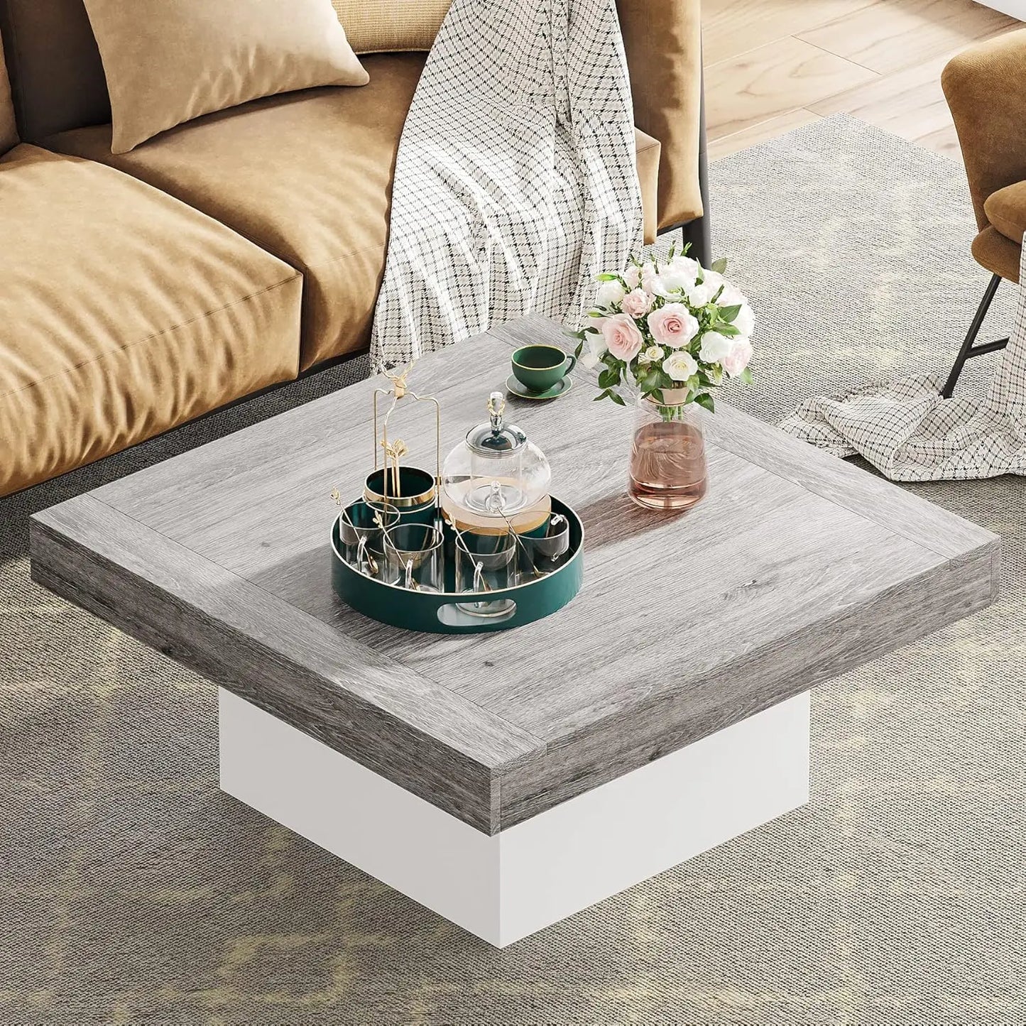 LED Engineered Farmhouse Square Wood Coffee Table