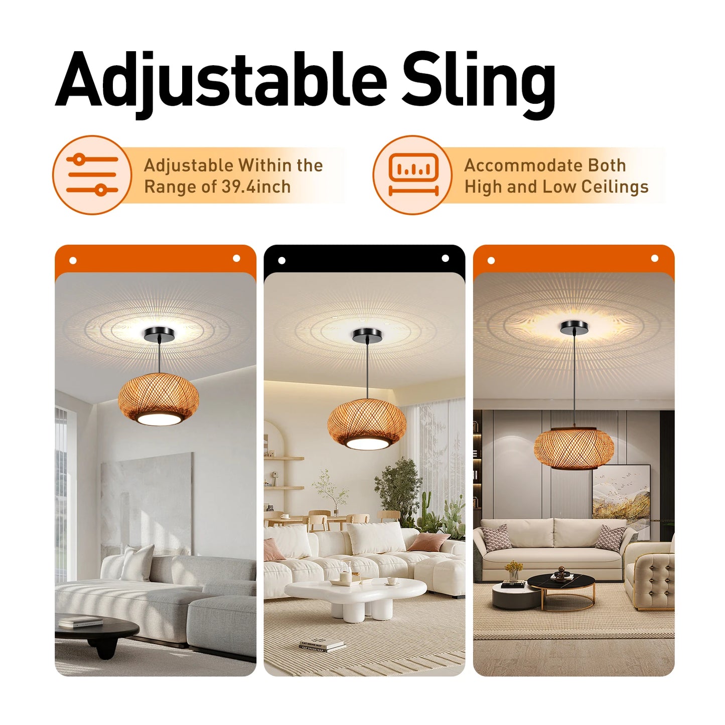 LED Hanging Lamp With Wicker Lampshade