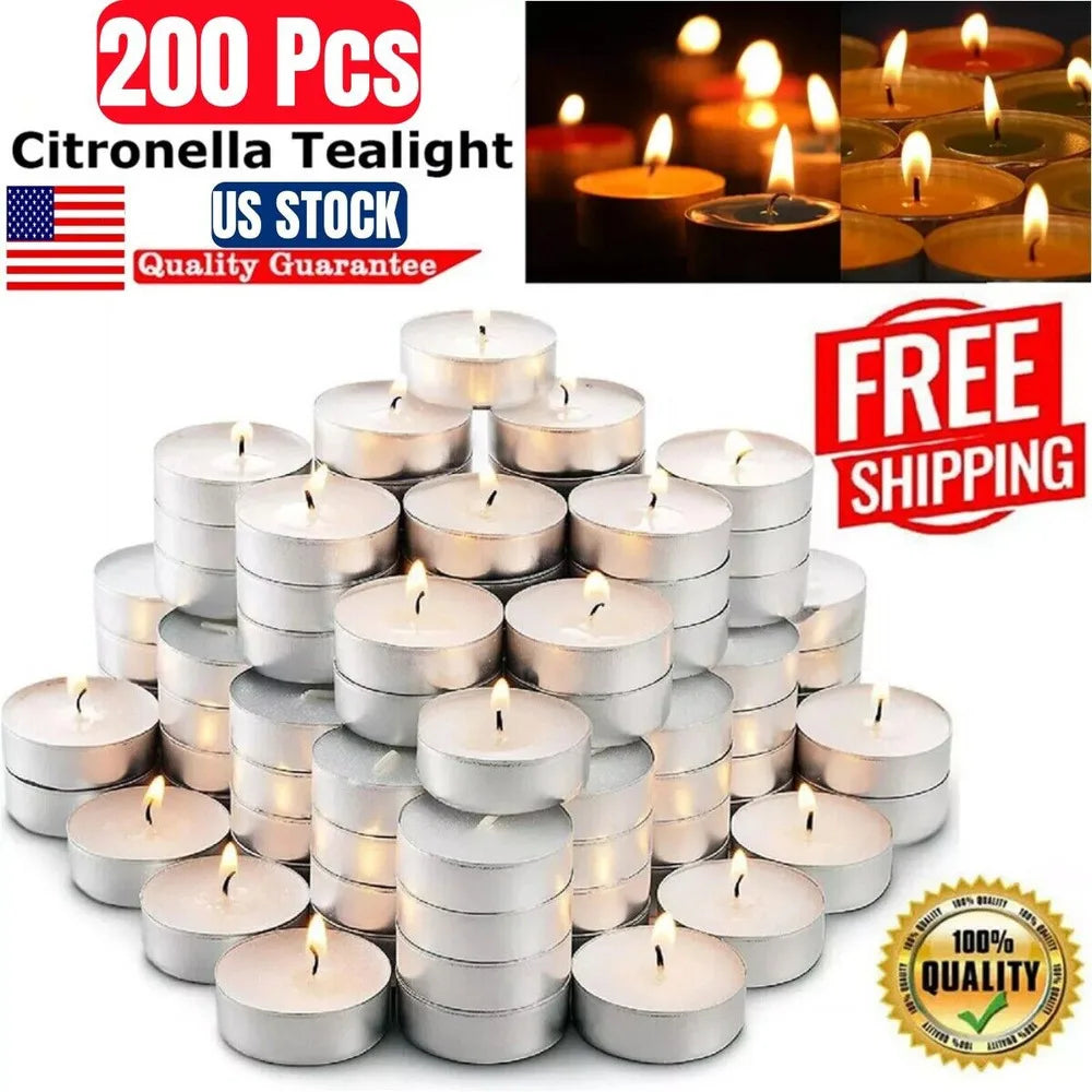 200 Pack White Dripless Tea Night Light Candles (Unscented)