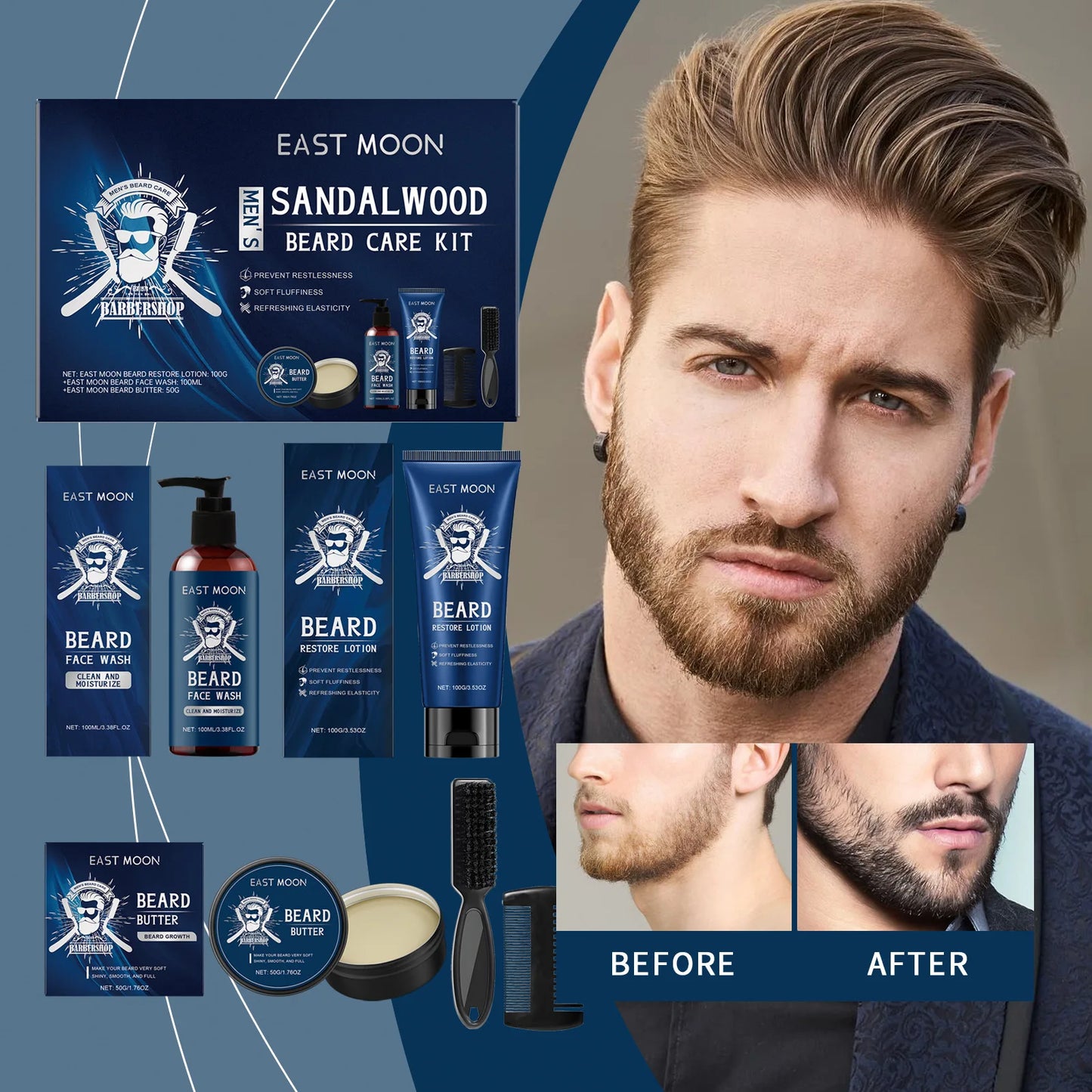 Men's Sandalwood Beard & Moustache Styling Set