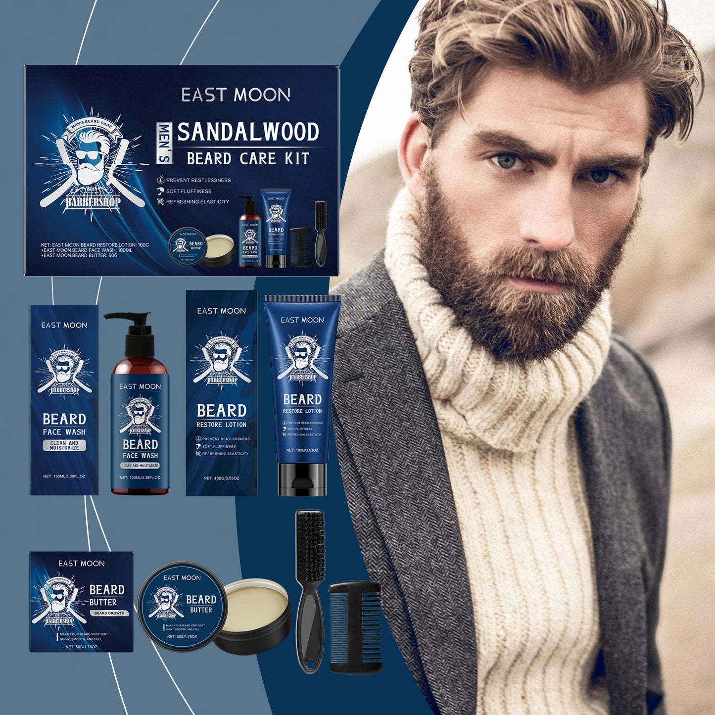 Men's Sandalwood Beard & Moustache Styling Set