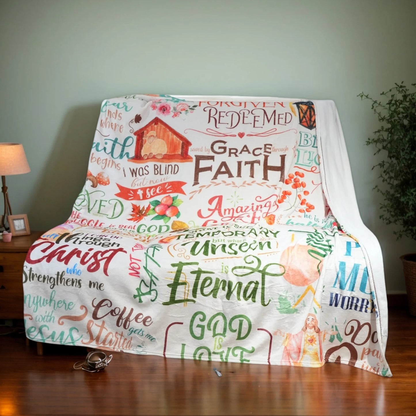 Inspirational Fluffy Faith and Scripture Fleece Blanket