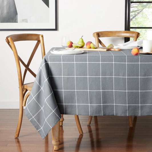 Elegant Windowpane Cotton Polyester Tablecloth (Easy Care)