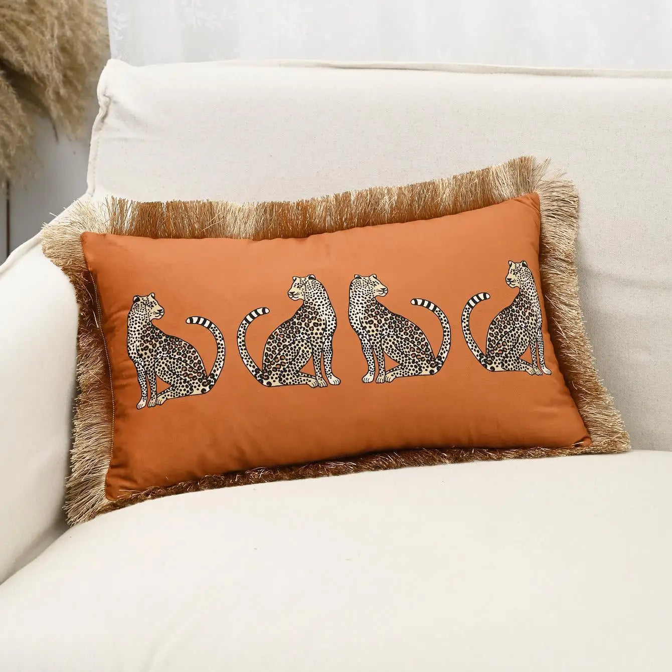 Vintage Dutch Velvet Leopard Print Luxury Fringed (Cushion Cover)