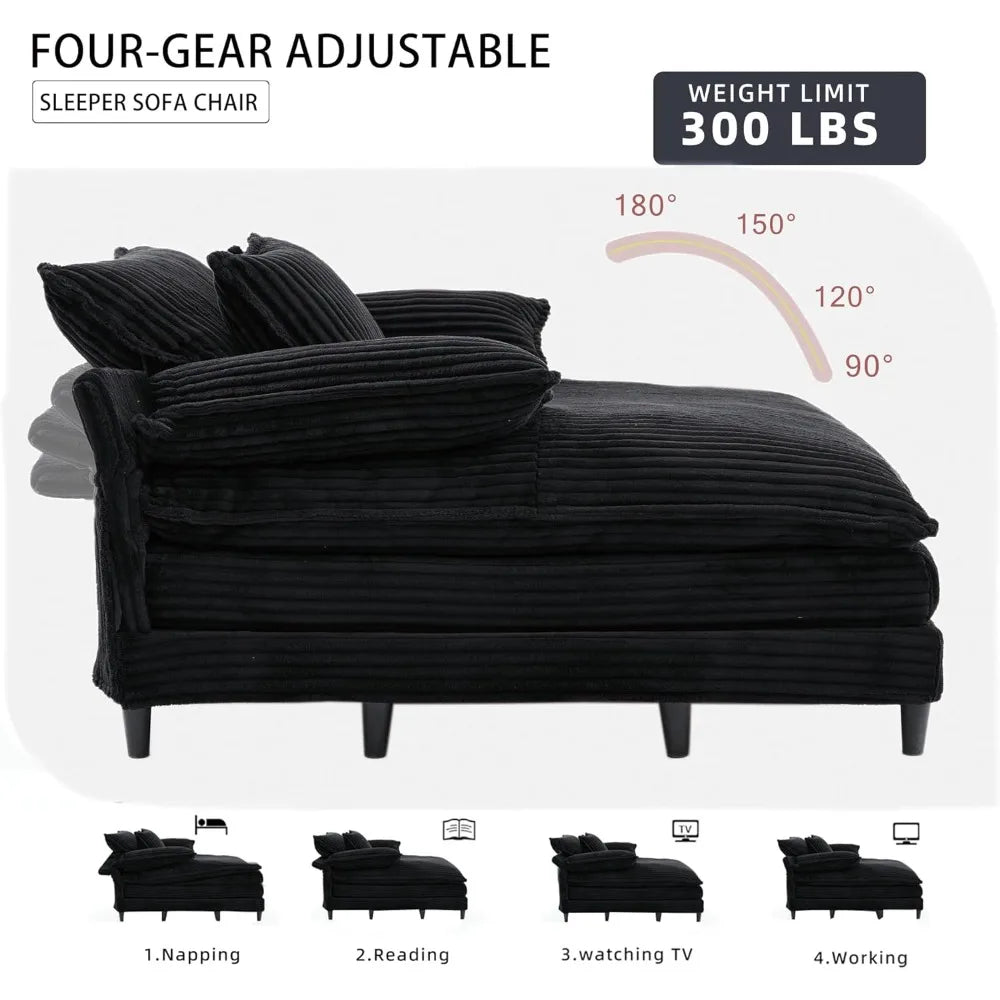 Corduroy Chaise Lounge Sofa Couch With Pillows