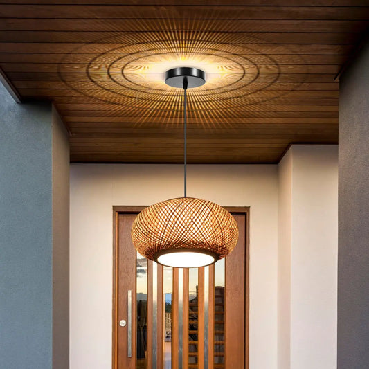 LED Hanging Lamp With Wicker Lampshade