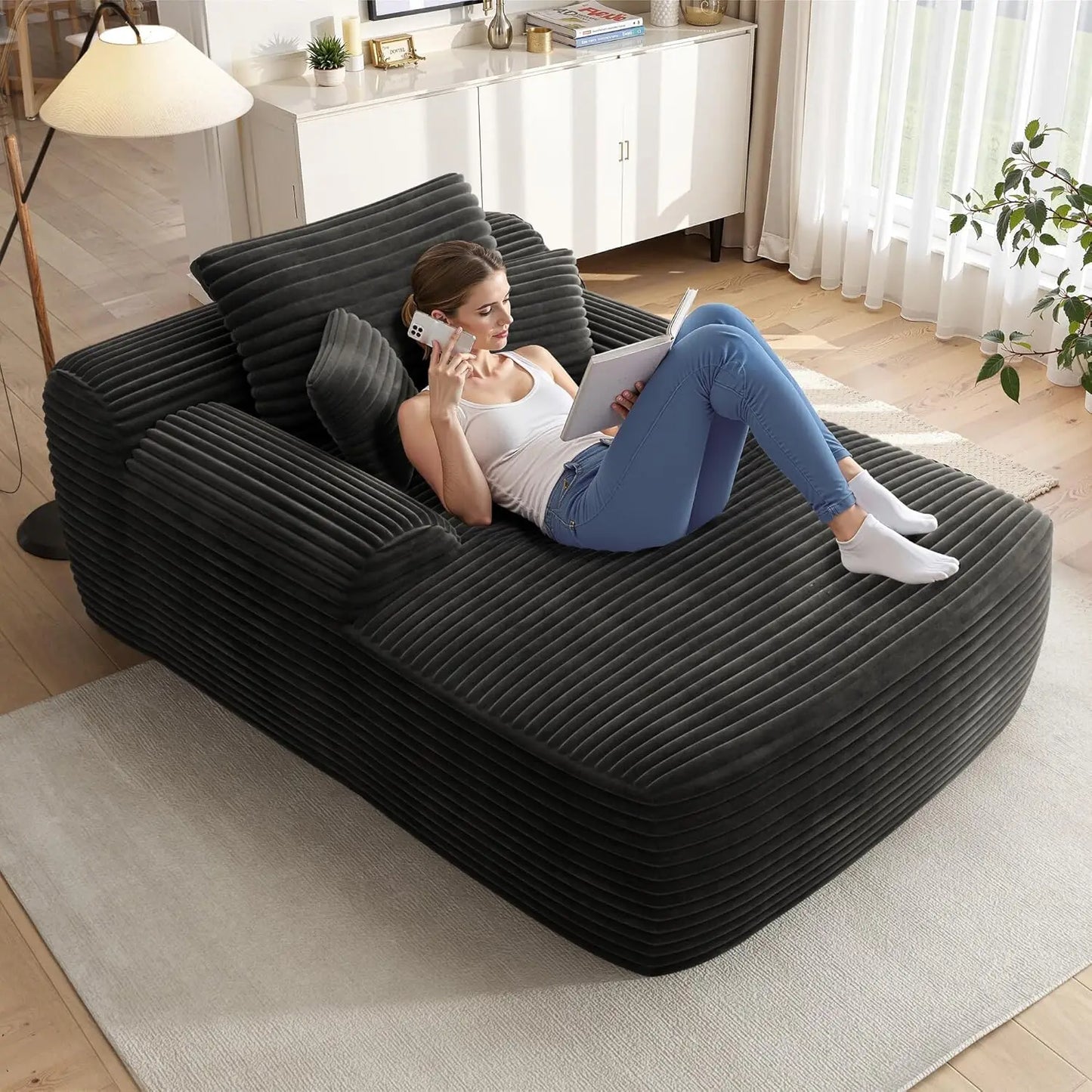 Oversized Chaise Corduroy Lounge Reading Chair