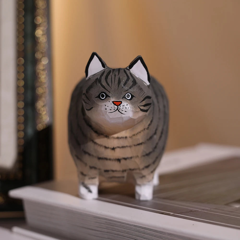 Handcrafted wood carving Home decorations decoraciones para el hogar desk accessories room decor Handmade Cat statue fathers day