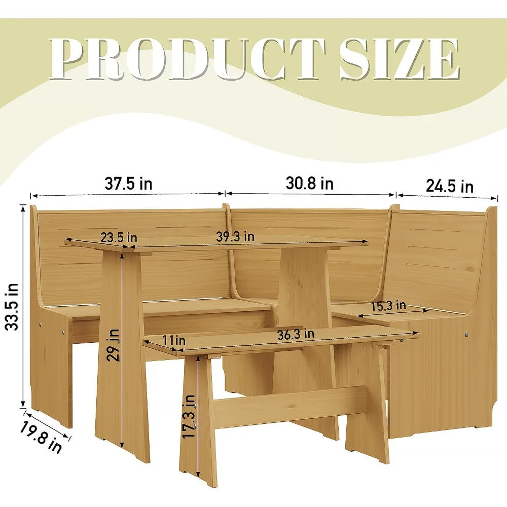 Natural Wood Corner Dinning / Kitchen Bench Set