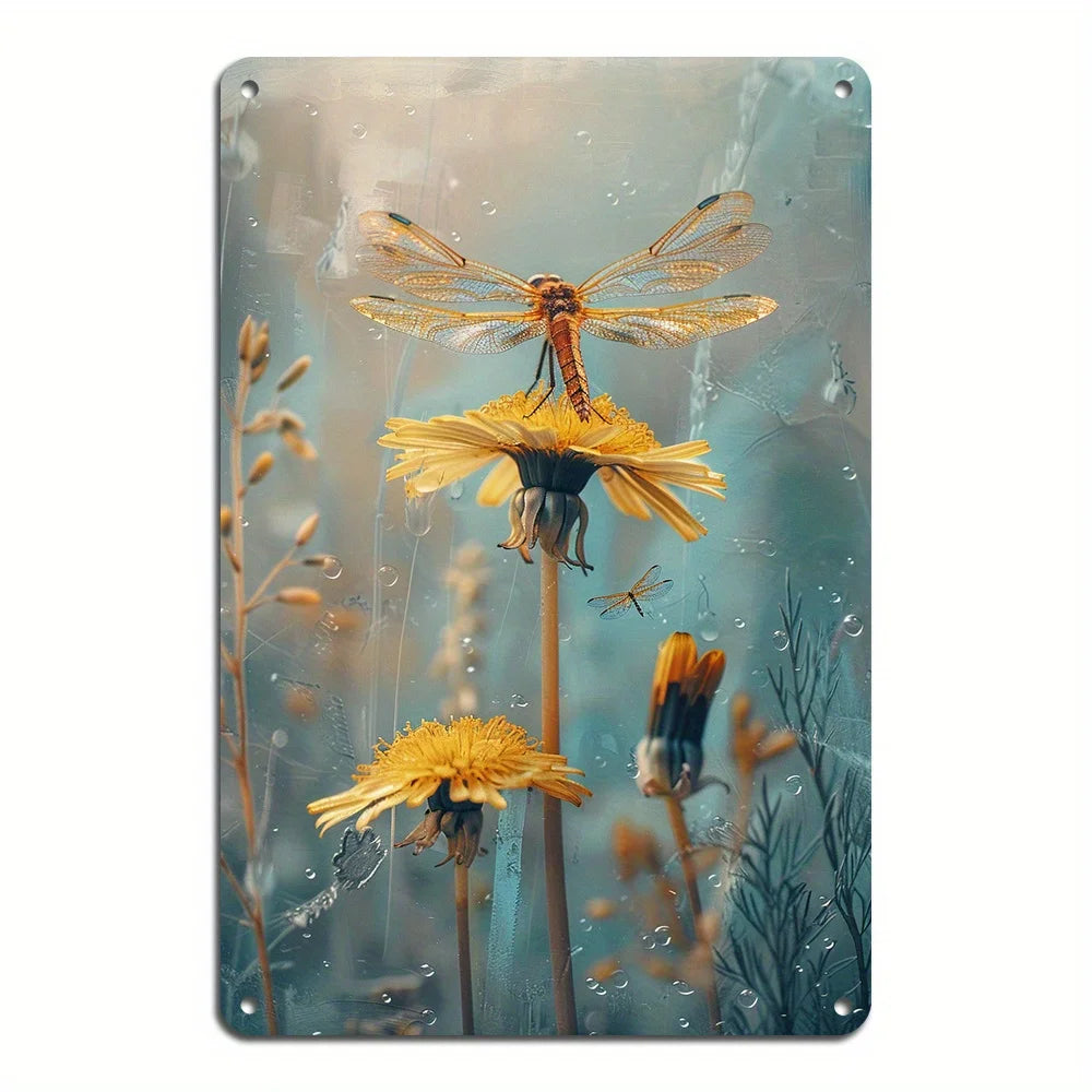 Dandelion and Dragonfly Vintage Metal Plaque