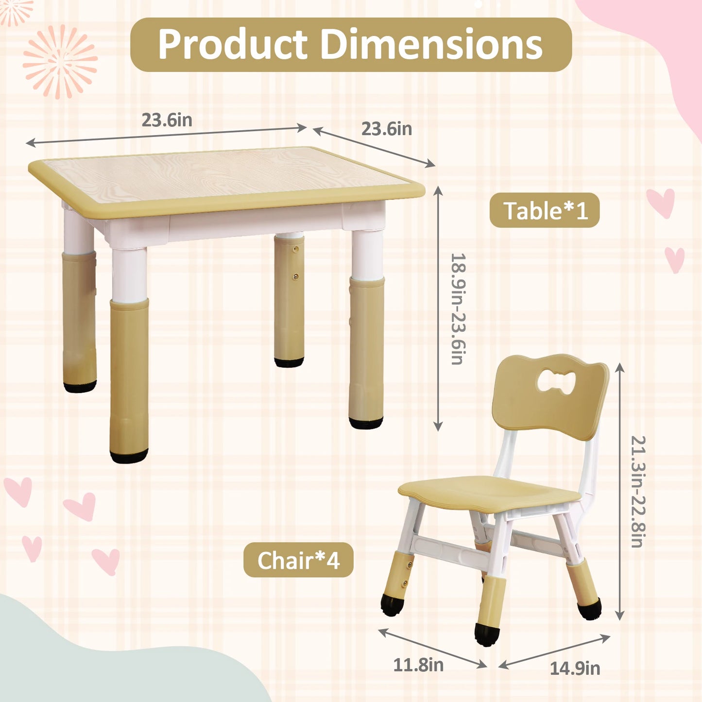 Kids  Adjustable Easy -Wipe Arts & Crafts Table And Chair Set