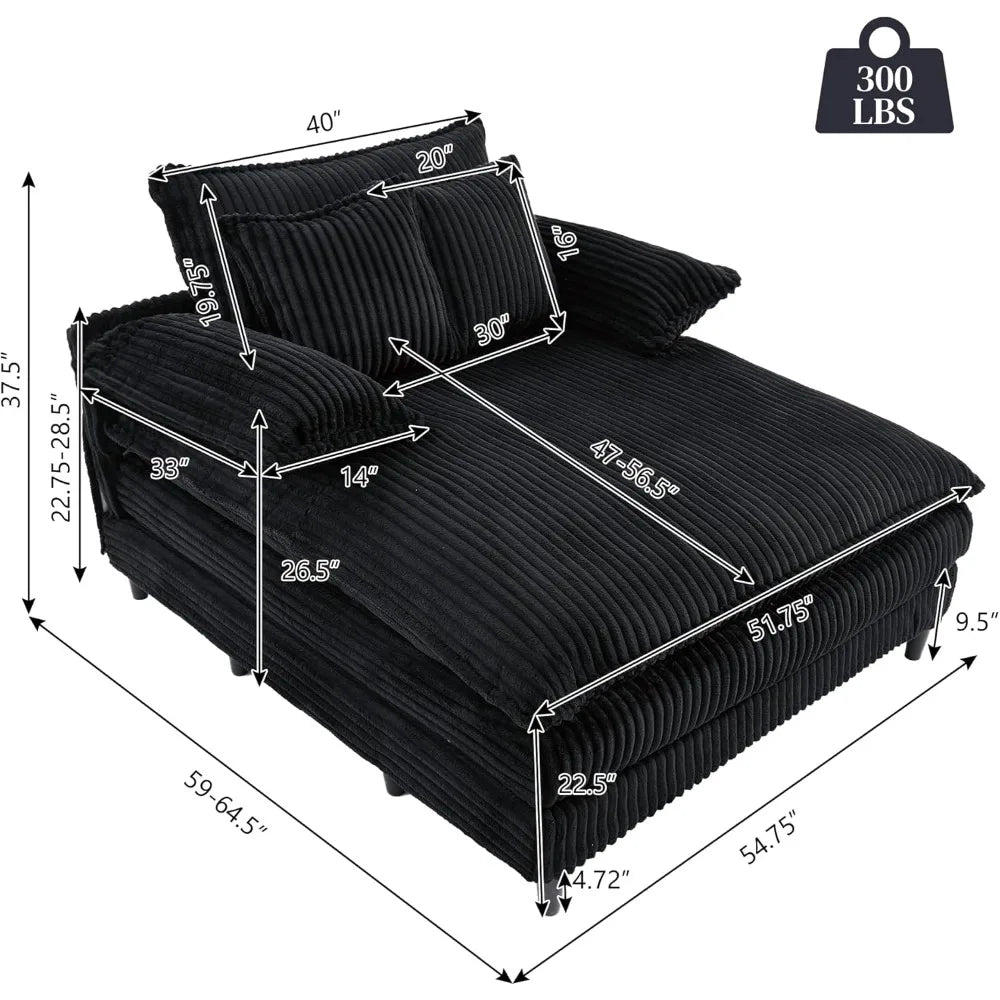 Corduroy Chaise Lounge Sofa Couch With Pillows