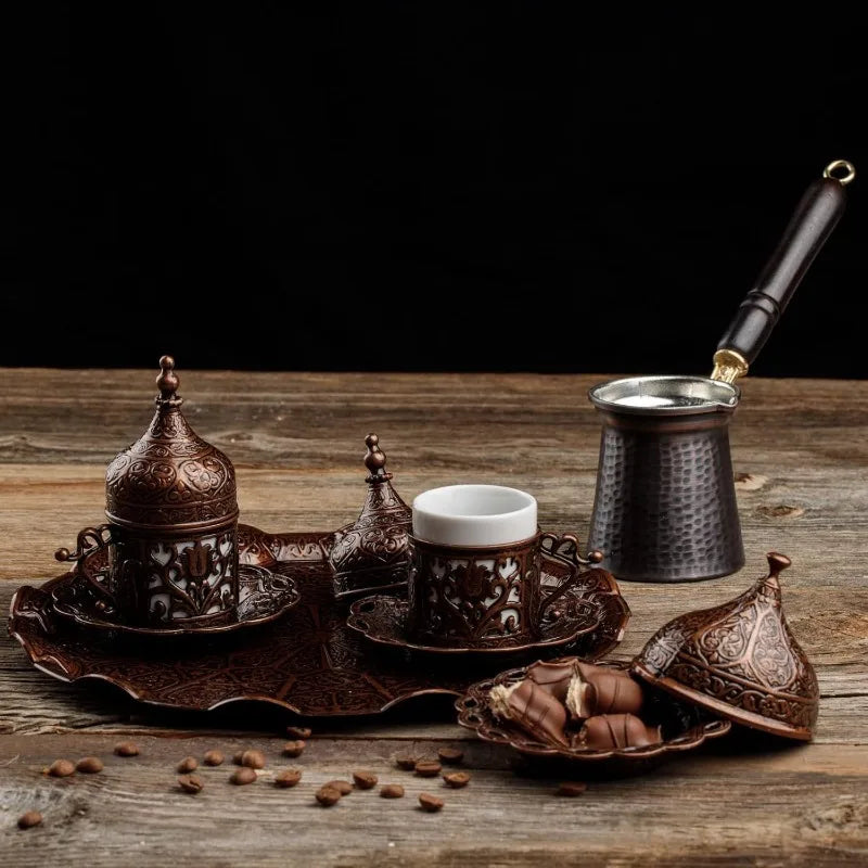 Full-On Antiqued Copper C0. Coffee Making and Serving Set