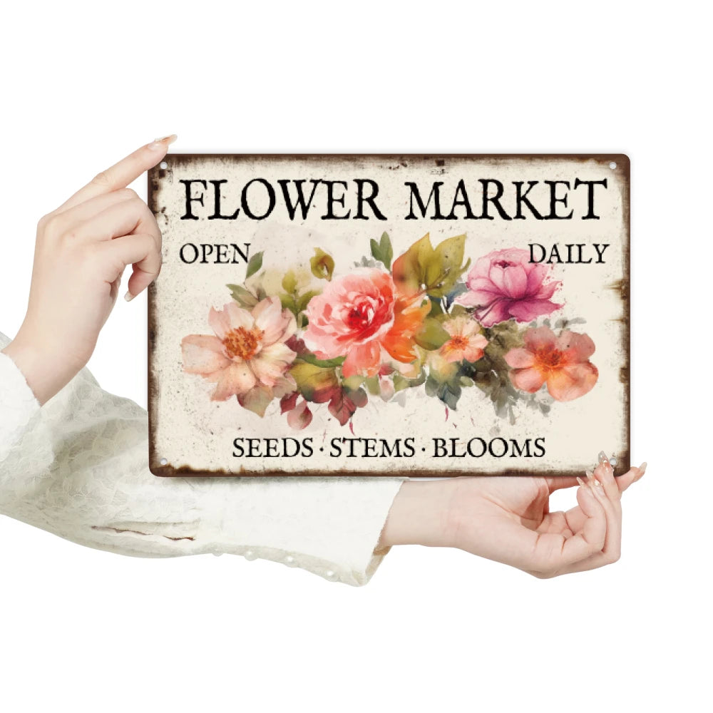 Vintage Retro Flower Market Plaque