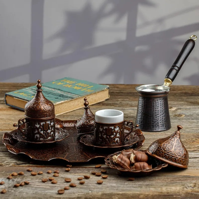 Full-On Antiqued Copper C0. Coffee Making and Serving Set
