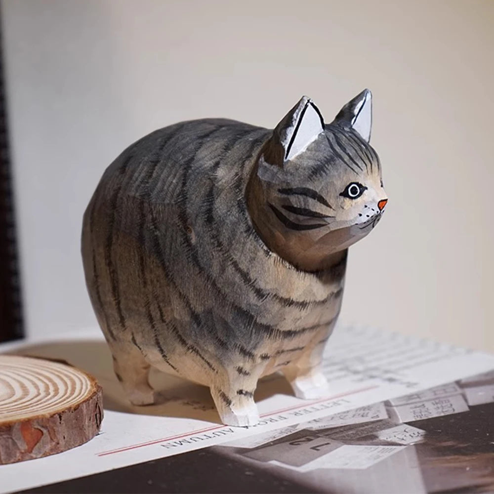 Handcrafted wood carving Home decorations decoraciones para el hogar desk accessories room decor Handmade Cat statue fathers day