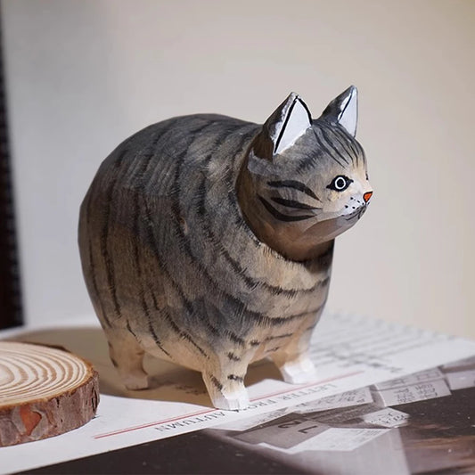 Handcrafted wood carving Home decorations decoraciones para el hogar desk accessories room decor Handmade Cat statue fathers day