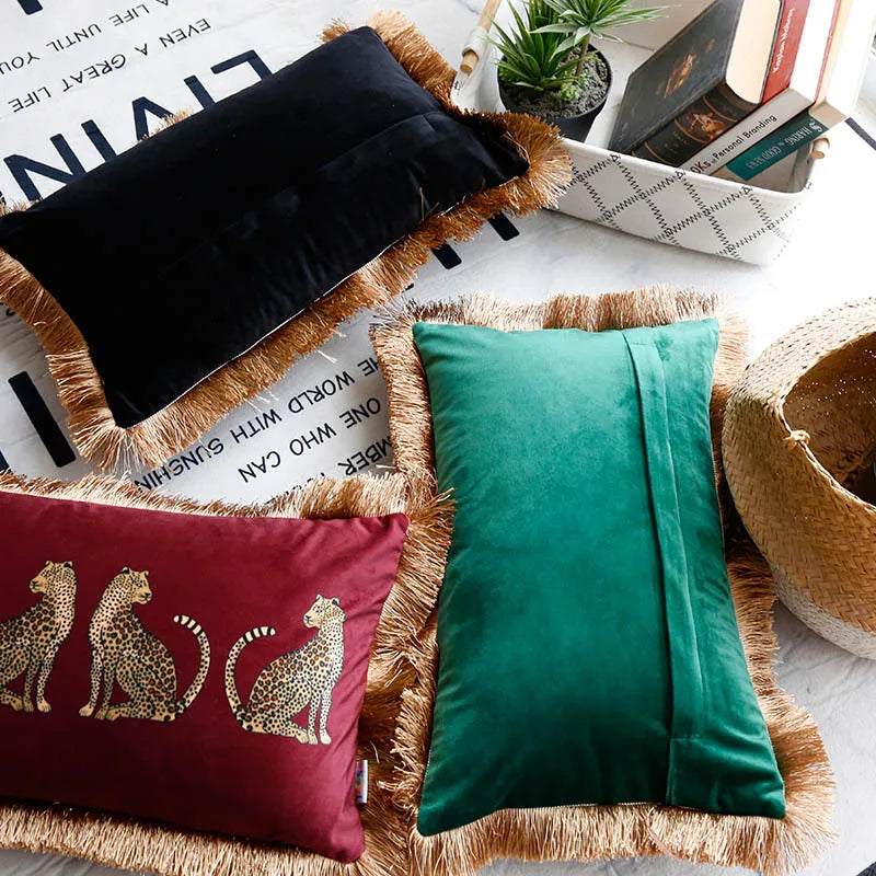 Vintage Dutch Velvet Leopard Print Luxury Fringed (Cushion Cover)