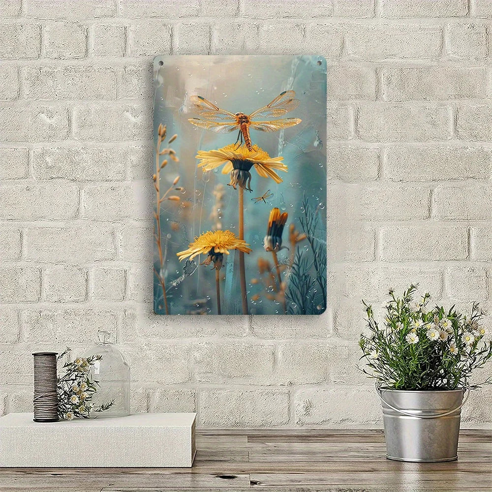 Dandelion and Dragonfly Vintage Metal Plaque