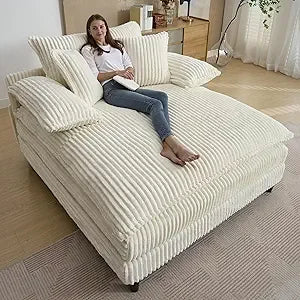 Corduroy Chaise Lounge Sofa Couch With Pillows