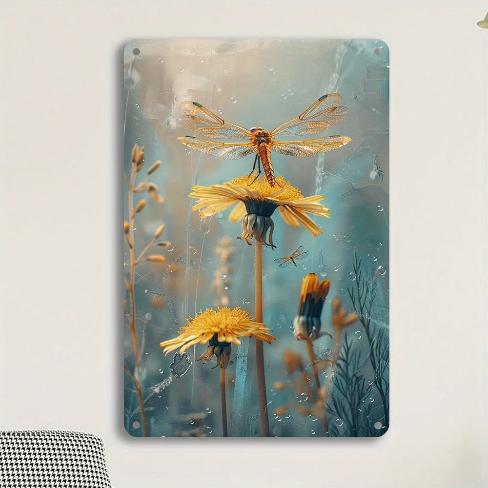 Dandelion and Dragonfly Vintage Metal Plaque