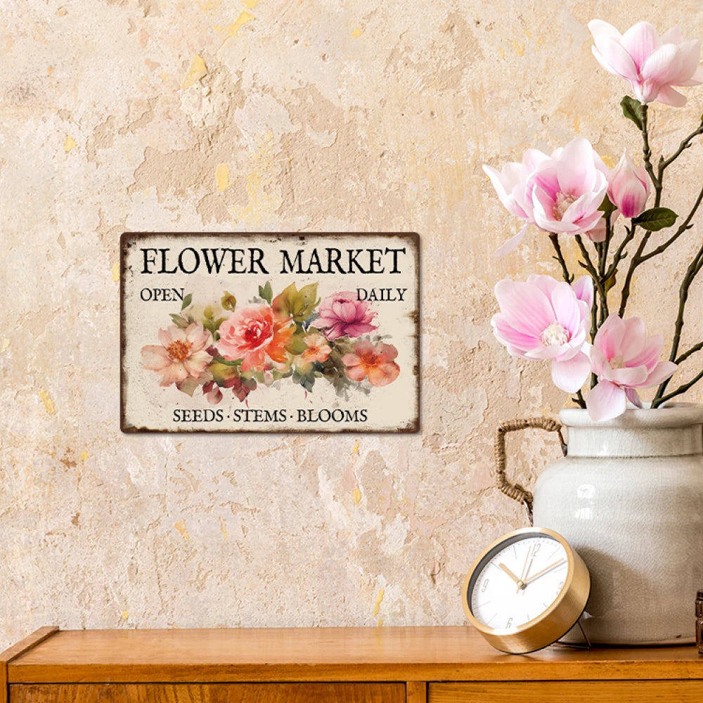 Vintage Retro Flower Market Plaque
