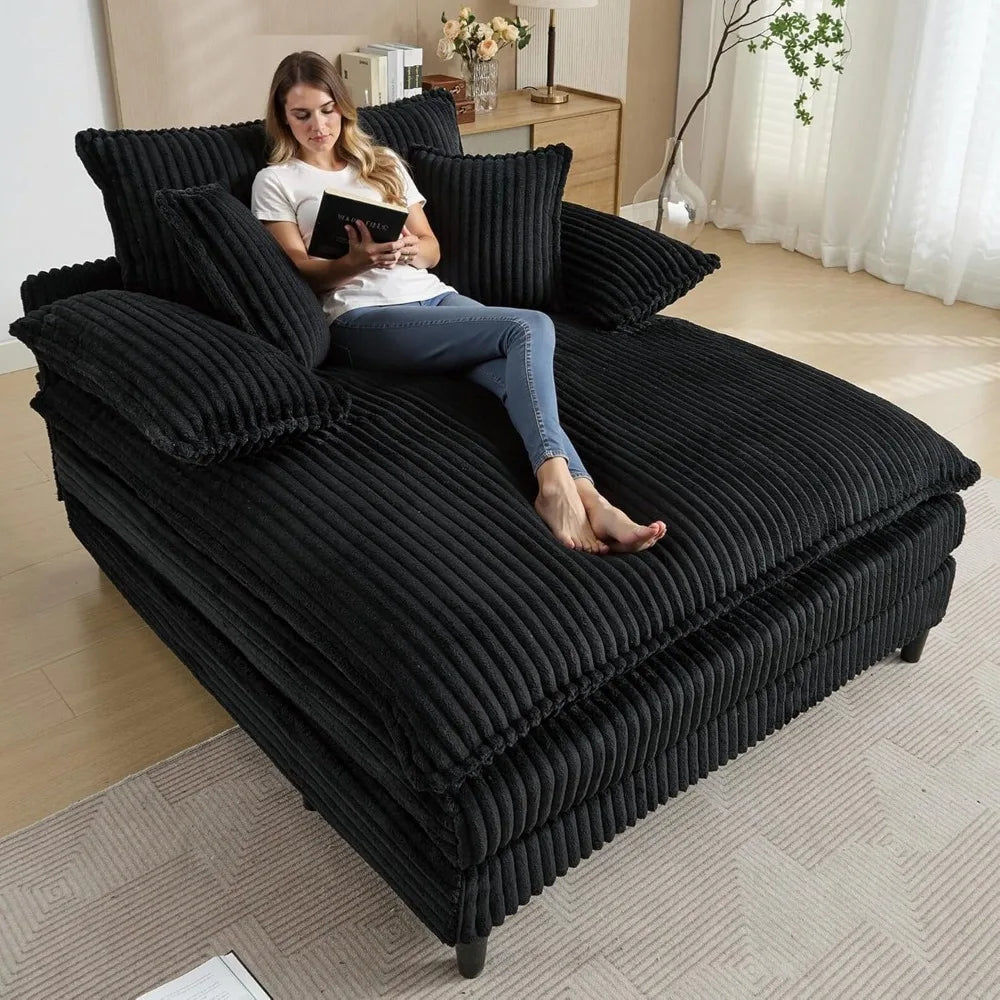 Corduroy Chaise Lounge Sofa Couch With Pillows