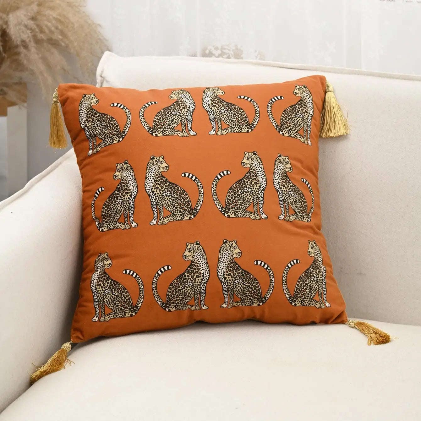 Vintage Dutch Velvet Leopard Print Luxury Fringed (Cushion Cover)