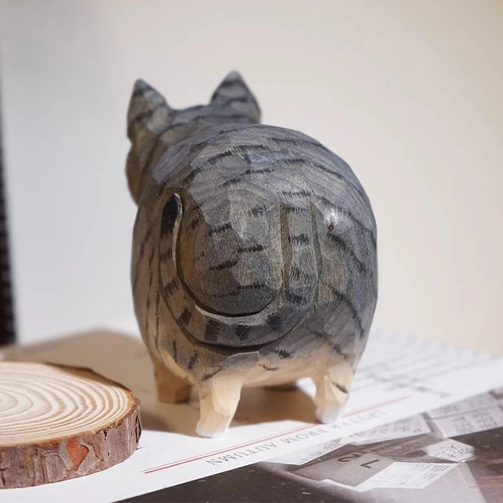 Handcrafted wood carving Home decorations decoraciones para el hogar desk accessories room decor Handmade Cat statue fathers day
