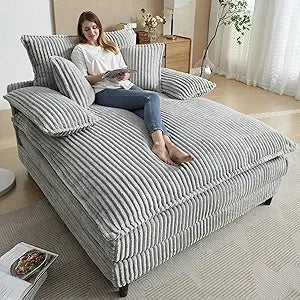 Corduroy Chaise Lounge Sofa Couch With Pillows