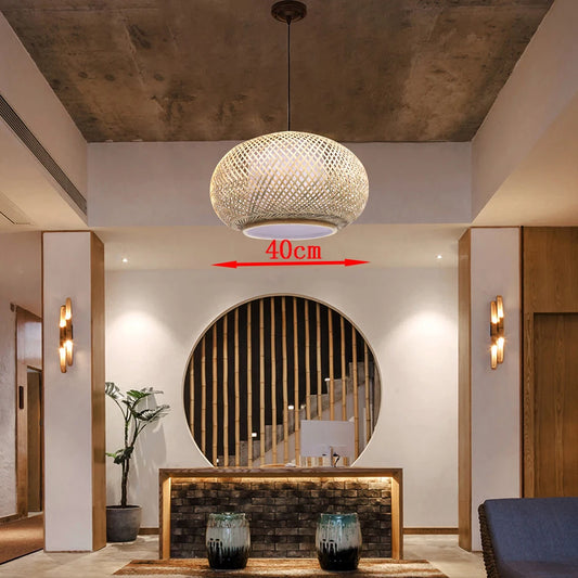 LED Hanging Lamp With Wicker Lampshade