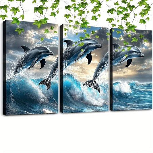 Vibrant  Jumping Dolphin Canvas Wall Art
